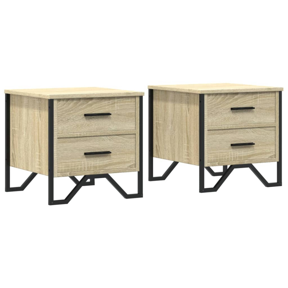 (sonoma oak, 2 pcs) vidaXL Bedside Cabinets Nightstand Bed Table 2 pcs Smoked Oak Engineered Wood