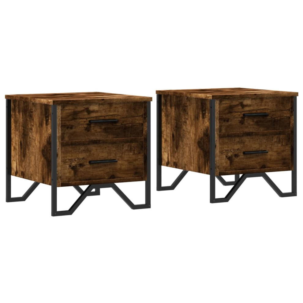 Vidaxl (Smoked Oak, 2 Pcs) Bedside Cabinets Nightstand Bed Table 2 Pcs Smoked Oak Engineered Wood