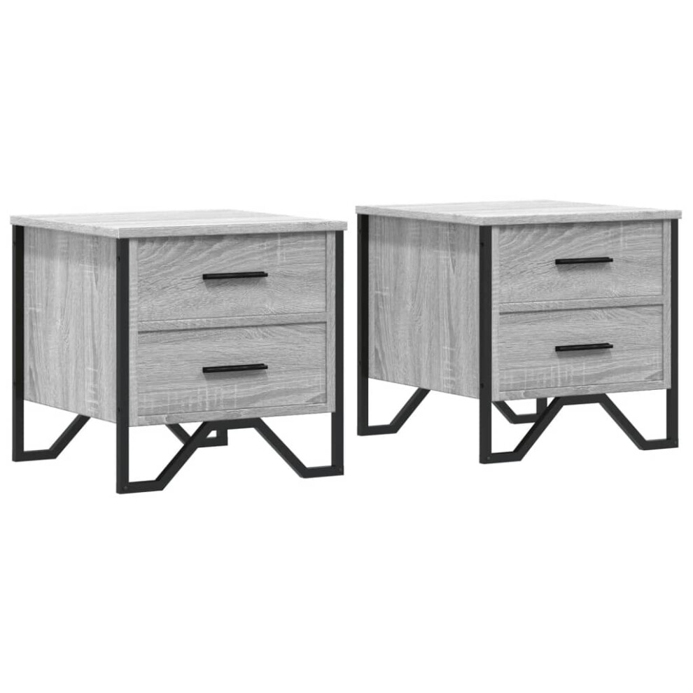 Vidaxl (Grey Sonoma, 2 Pcs) Bedside Cabinets Nightstand Bed Table 2 Pcs Smoked Oak Engineered Wood