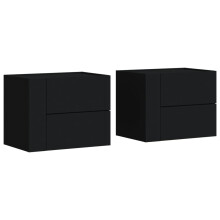 (black, 2 pcs) vidaXL Wall-mounted Bedside Cabinet Floating Bed Table Side Cabinet Smoked Oak