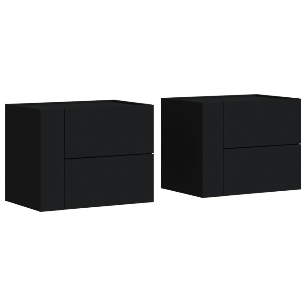 Vidaxl (Black, 2 Pcs) Wall-Mounted Bedside Cabinet Floating Bed Table Side Cabinet Smoked Oak