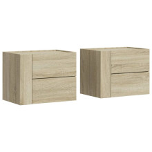 (sonoma oak, 2 pcs) vidaXL Wall-mounted Bedside Cabinet Floating Bed Table Side Cabinet Smoked Oak
