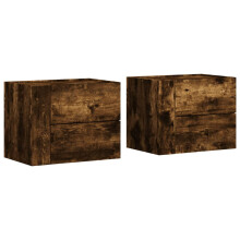 (smoked oak, 2 pcs) vidaXL Wall-mounted Bedside Cabinet Floating Bed Table Side Cabinet Smoked Oak