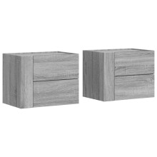 (grey sonoma, 2 pcs) vidaXL Wall-mounted Bedside Cabinet Floating Bed Table Side Cabinet Smoked Oak