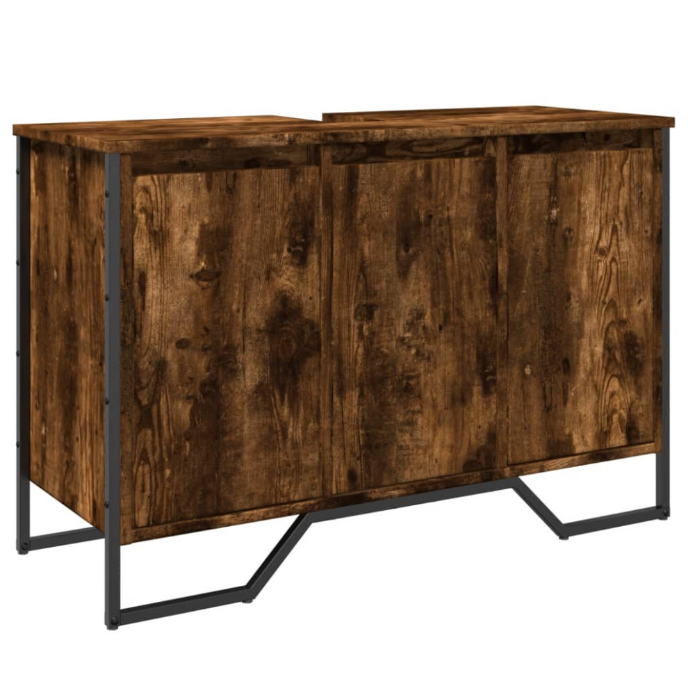 Vidaxl (Smoked Oak) Bathroom Sink Cabinet Storage Cabinet Vanity Unit Black Engineered Wood
