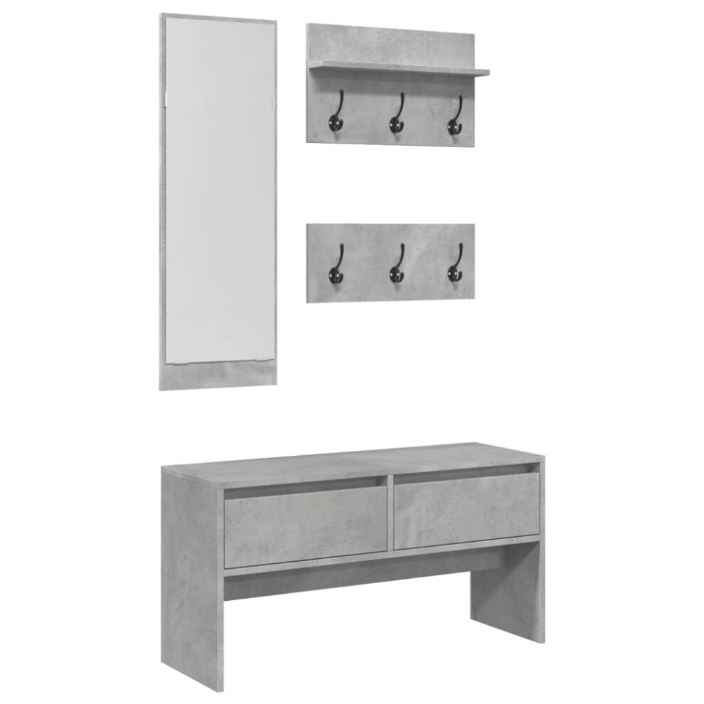 (concrete grey) vidaXL Hallway Furniture Set 4 Piece Shoe Bench Coat Hanger Engineered Wood