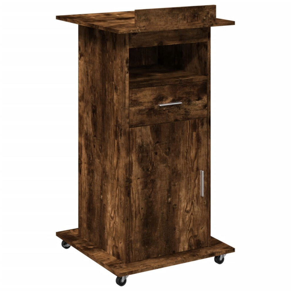 (smoked oak) vidaXL Lectern with Wheels and Drawer Pulpit Podium Stand Engineered Wood