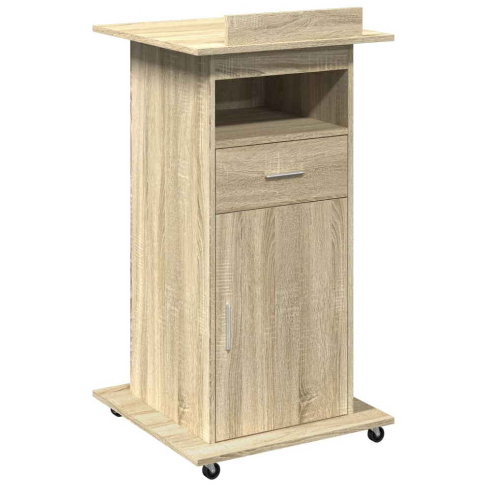 (sonoma oak) vidaXL Lectern with Wheels and Drawer Pulpit Podium Stand Engineered Wood