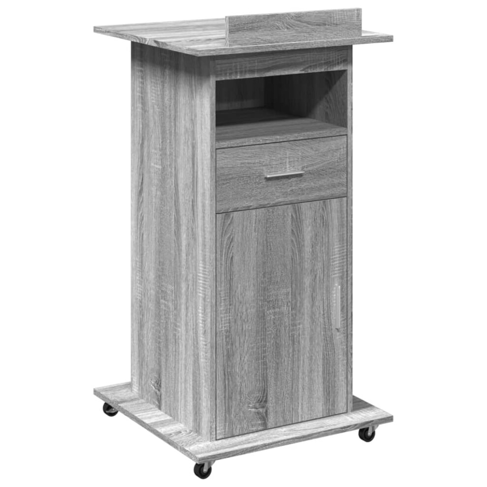Vidaxl (Grey Sonoma) Lectern With Wheels And Drawer Pulpit Podium Stand Engineered Wood