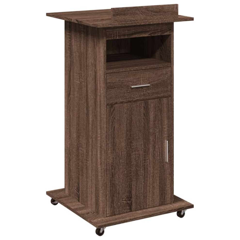 (brown oak) vidaXL Lectern with Wheels and Drawer Pulpit Podium Stand Engineered Wood