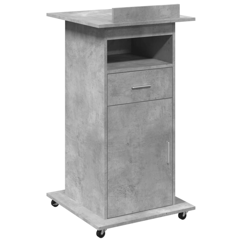 Vidaxl (Concrete Grey) Lectern With Wheels And Drawer Pulpit Podium Stand Engineered Wood