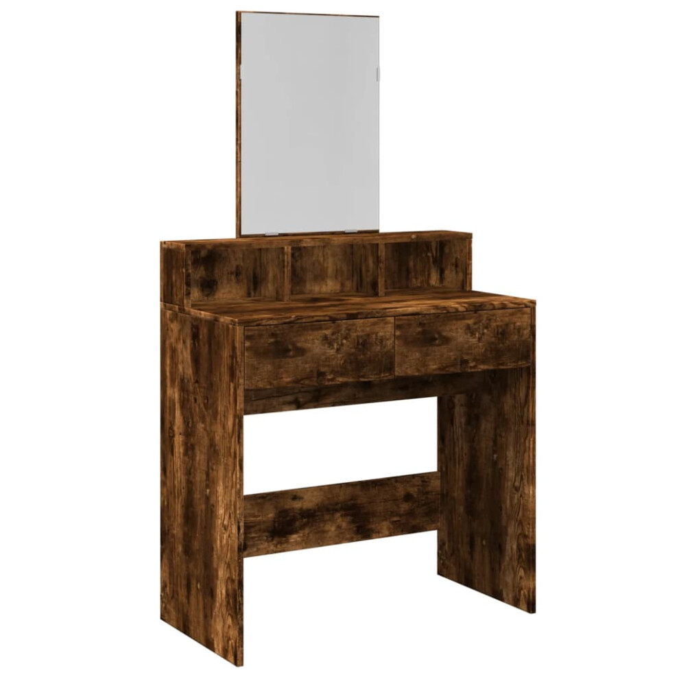 Vidaxl (Smoked Oak) Dressing Table With Mirror Cosmetic Table Vanity Desk Makeup Table