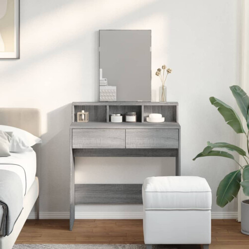 VidaXL (grey sonoma) vidaXL Dressing Table with Mirror Cosmetic Table Vanity Desk Makeup Table 2