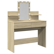 (sonoma oak) vidaXL Dressing Table with LED Cosmetic Table Vanity Makeup Table Grey Sonoma