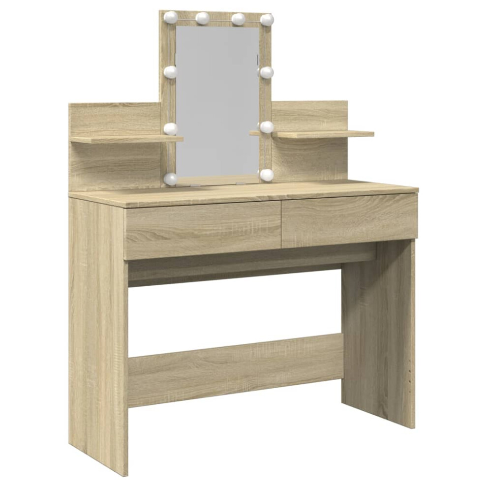 Vidaxl (Sonoma Oak) Dressing Table With Led Cosmetic Table Vanity Makeup Table Grey Sonoma
