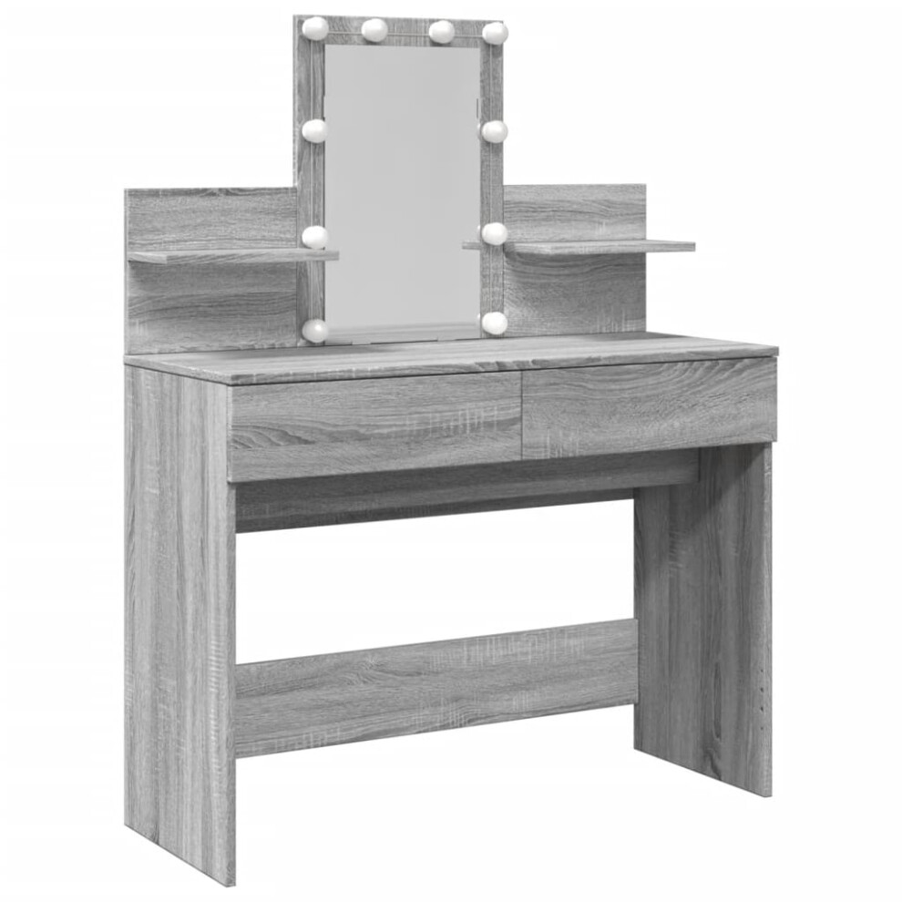 (grey sonoma) vidaXL Dressing Table with LED Cosmetic Table Vanity Makeup Table Grey Sonoma