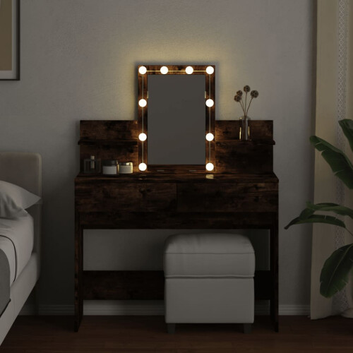 VidaXL (smoked oak) vidaXL Dressing Table with LED Cosmetic Table Vanity Makeup Table Grey Sonoma 2