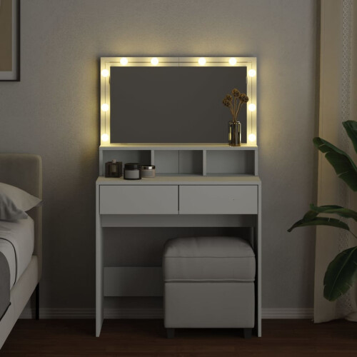 VidaXL (white) vidaXL Dressing Table with LED Cosmetic Table Vanity Makeup Table Smoked Oak 2