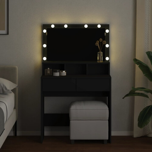 VidaXL (black) vidaXL Dressing Table with LED Cosmetic Table Vanity Makeup Table Smoked Oak 2