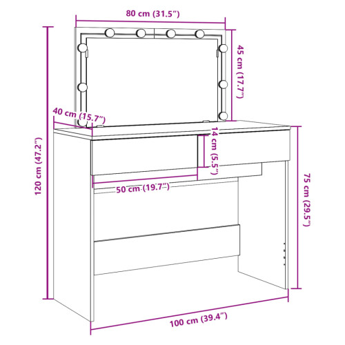 VidaXL (black) vidaXL Dressing Table with LED Cosmetic Table Vanity Makeup Table Brown Oak 2
