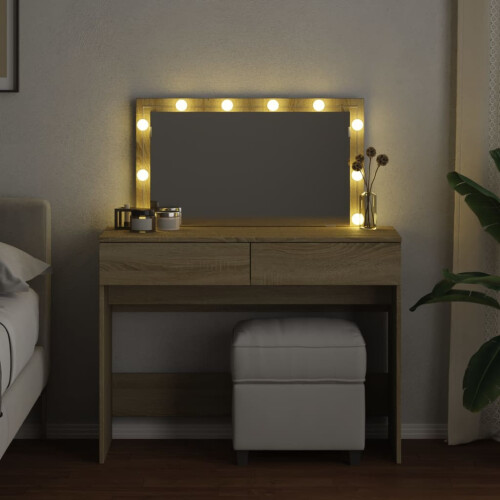 VidaXL (sonoma oak) vidaXL Dressing Table with LED Cosmetic Table Vanity Makeup Table Brown Oak 2