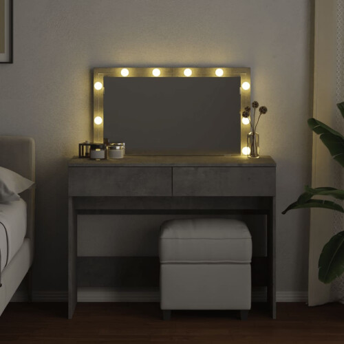 VidaXL (concrete grey) vidaXL Dressing Table with LED Cosmetic Table Vanity Makeup Table Brown Oak 2