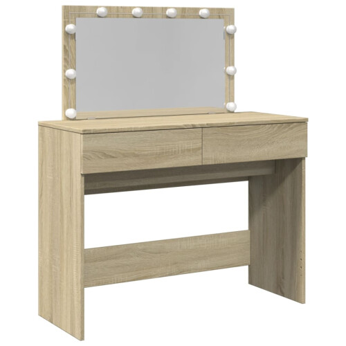 VidaXL (sonoma oak) vidaXL Dressing Table with LED Cosmetic Table Vanity Makeup Table Brown Oak