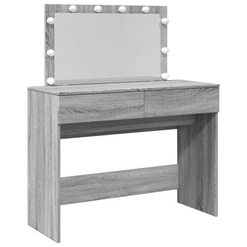 VidaXL (grey sonoma) vidaXL Dressing Table with LED Cosmetic Table Vanity Makeup Table Brown Oak 1