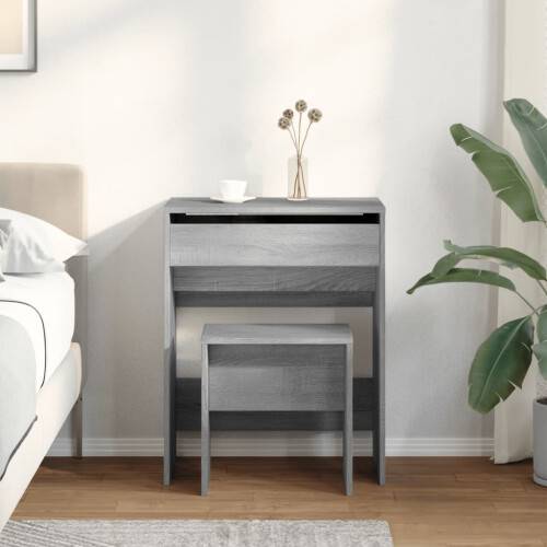 VidaXL (grey sonoma) vidaXL Dressing Table and Stool Bedroom Cosmetic Table Vanity Makeup Table 2