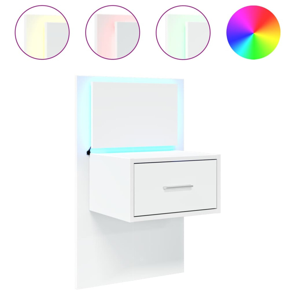 (white, 1 pcs) vidaXL Wall-mounted Bedside Cabinet with LED Lights Bed Table Bed Cabinet