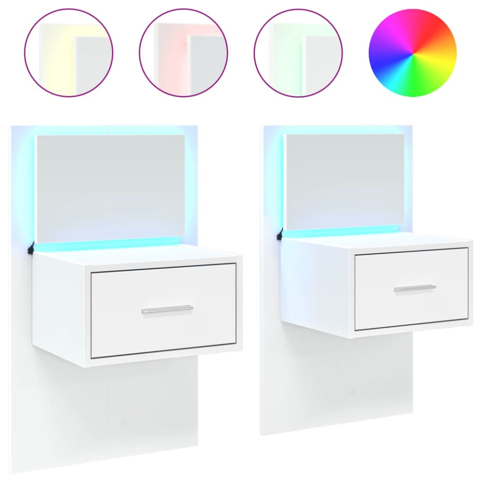 (white, 2 pcs) vidaXL Wall-mounted Bedside Cabinet With LED Lights Bed Table Bed Cabinet