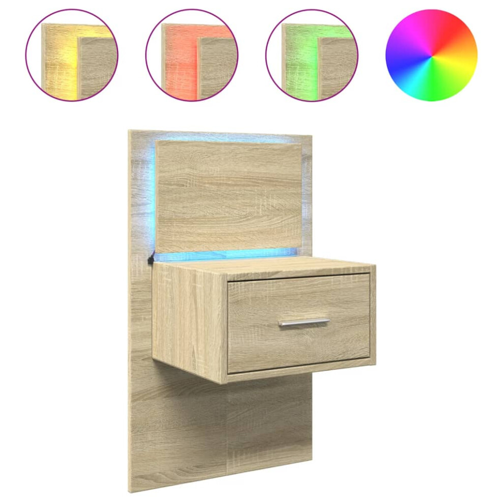 (sonoma oak, 1 pcs) vidaXL Wall-mounted Bedside Cabinet with LED Lights Bed Table Bed Cabinet