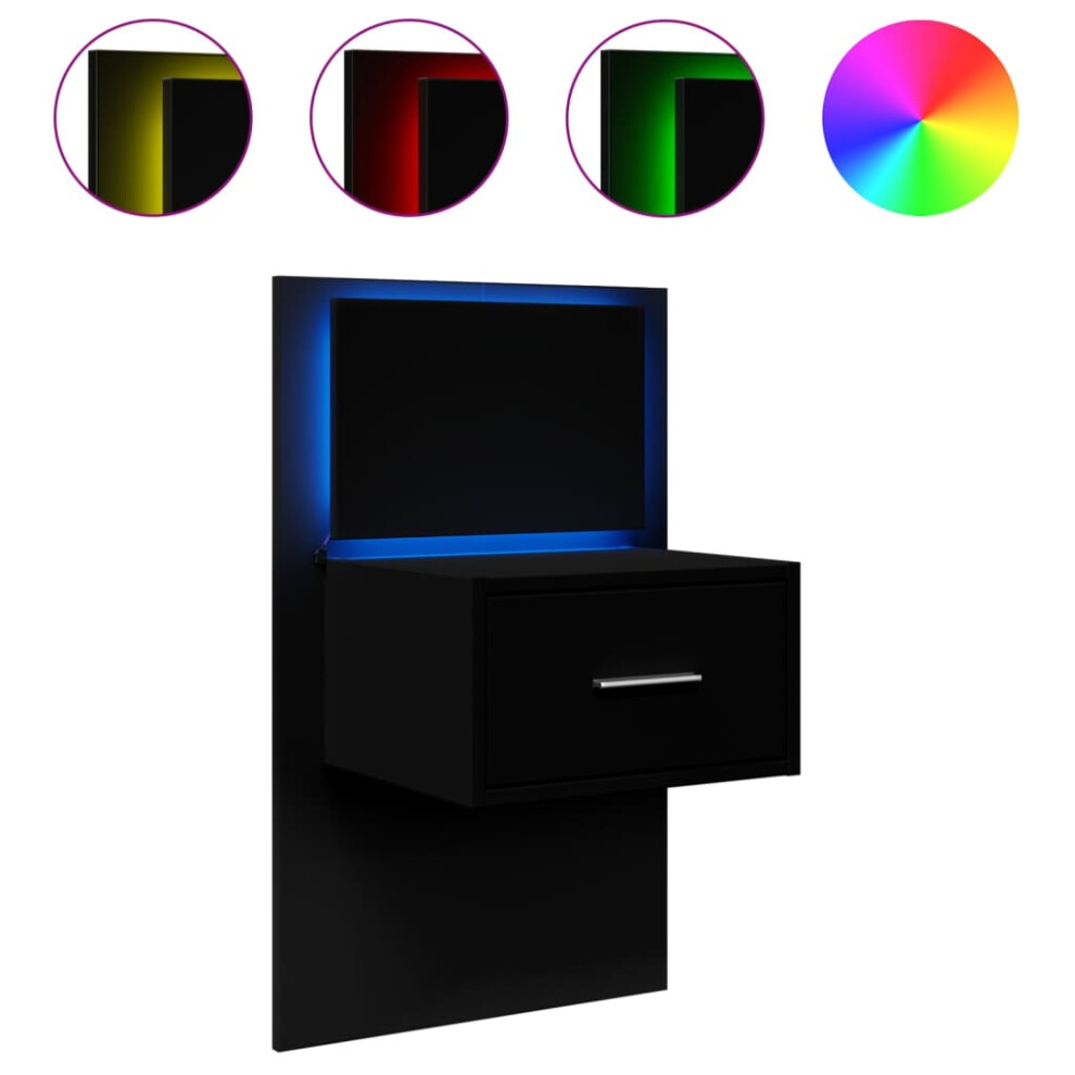 (black, 1 pcs) vidaXL Wall-mounted Bedside Cabinet with LED Lights Bed Table Bed Cabinet