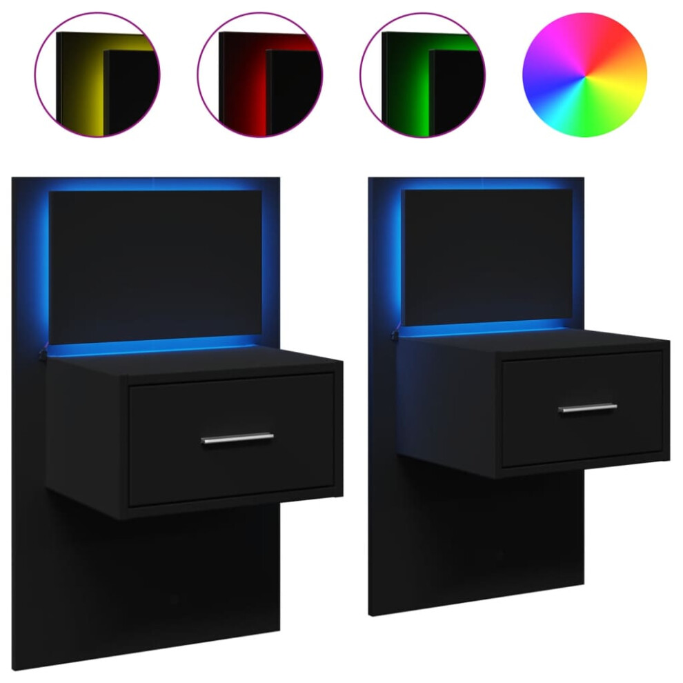 (black, 2 pcs) vidaXL Wall-mounted Bedside Cabinet with LED Lights Bed Table Bed Cabinet