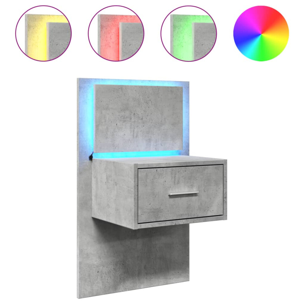 (concrete grey, 1 pcs) vidaXL Wall-mounted Bedside Cabinet with LED Lights Bed Table Bed Cabinet