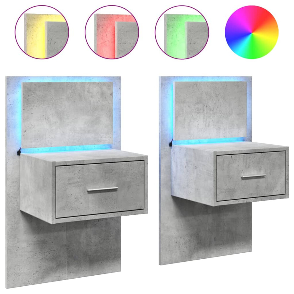 (concrete grey, 2 pcs) vidaXL Wall-mounted Bedside Cabinet with LED Lights Bed Table Bed Cabinet