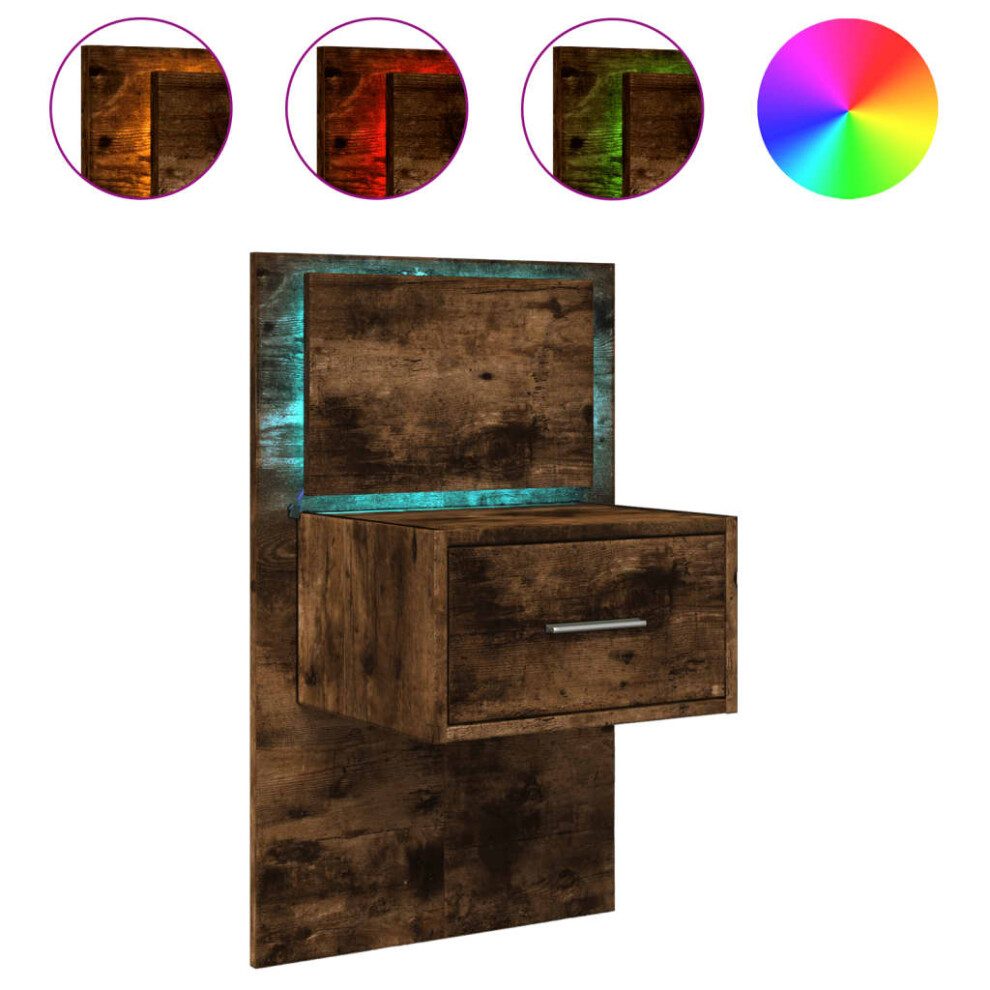 Vidaxl (Smoked Oak, 1 Pcs) Wall-Mounted Bedside Cabinet With Led Lights Bed Table Bed Cabinet