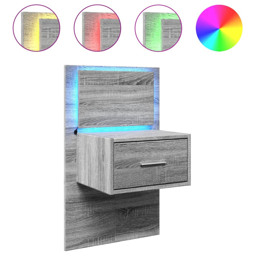 (grey sonoma, 1 pcs) vidaXL Wall-mounted Bedside Cabinet with LED Lights Bed Table Bed Cabinet