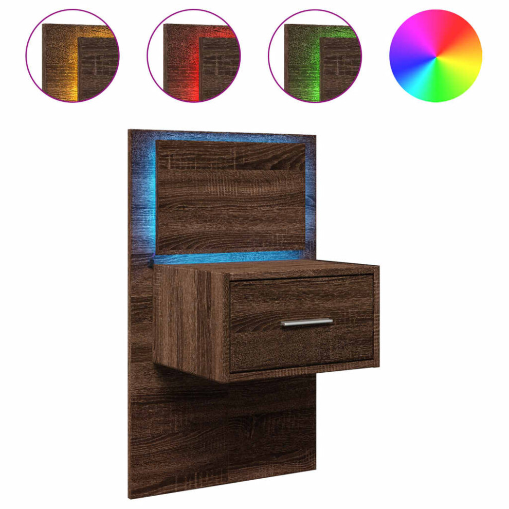 (brown oak, 1 pcs) vidaXL Wall-mounted Bedside Cabinet with LED Lights Bed Table Bed Cabinet