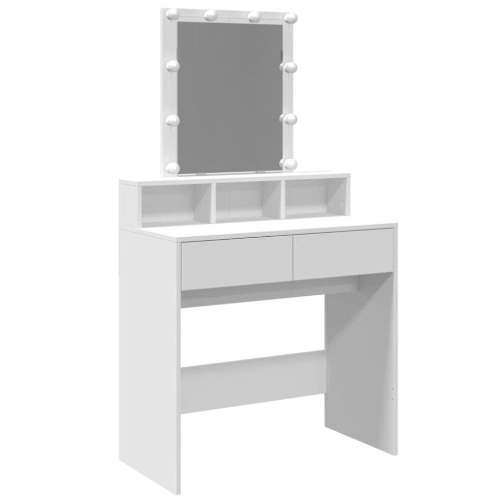 (white) vidaXL Dressing Table with LED Cosmetic Table Vanity Makeup Table Sonoma Oak