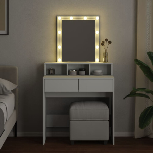 VidaXL (white) vidaXL Dressing Table with LED Cosmetic Table Vanity Makeup Table Sonoma Oak 2