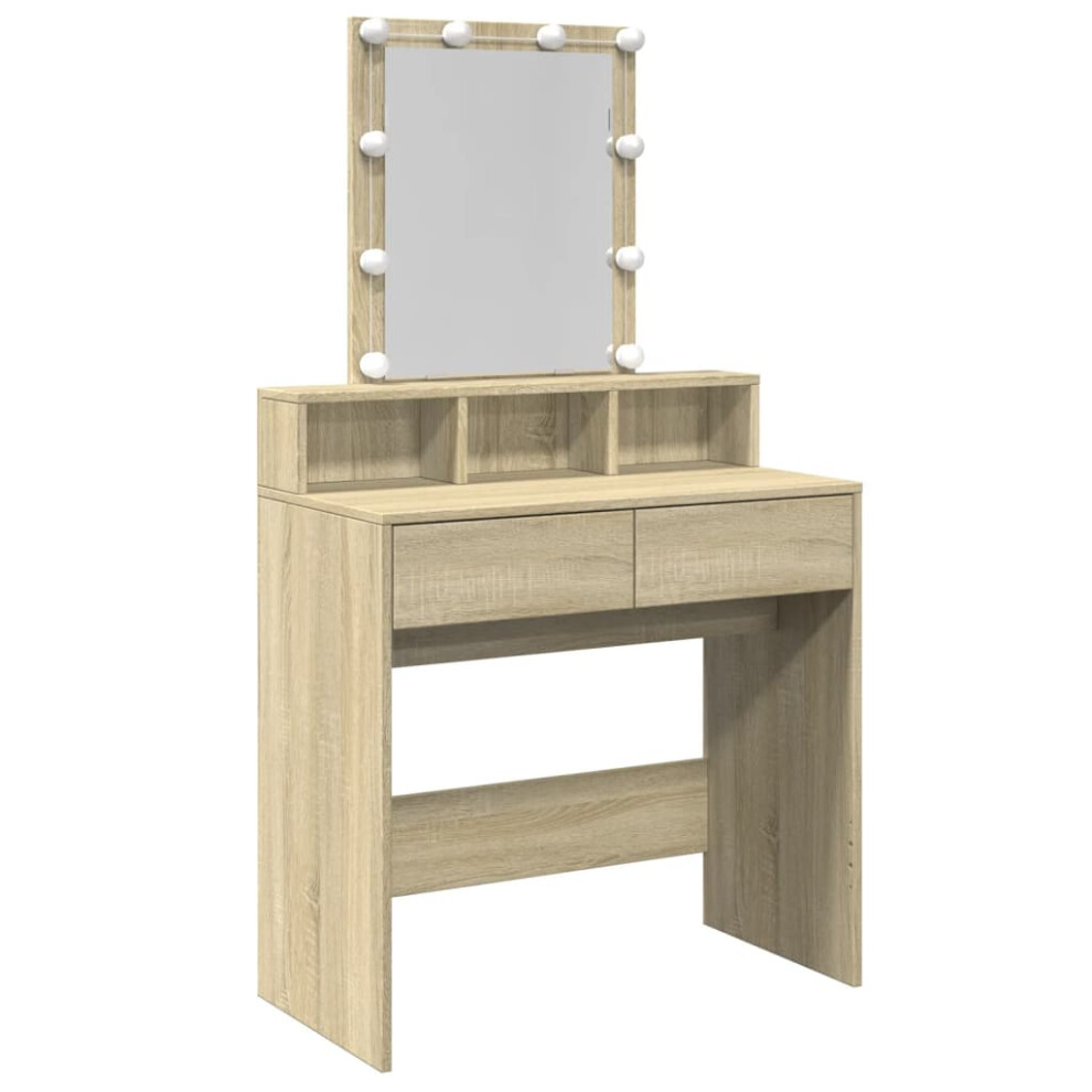 (sonoma oak) vidaXL Dressing Table with LED Cosmetic Table Vanity Makeup Table Sonoma Oak