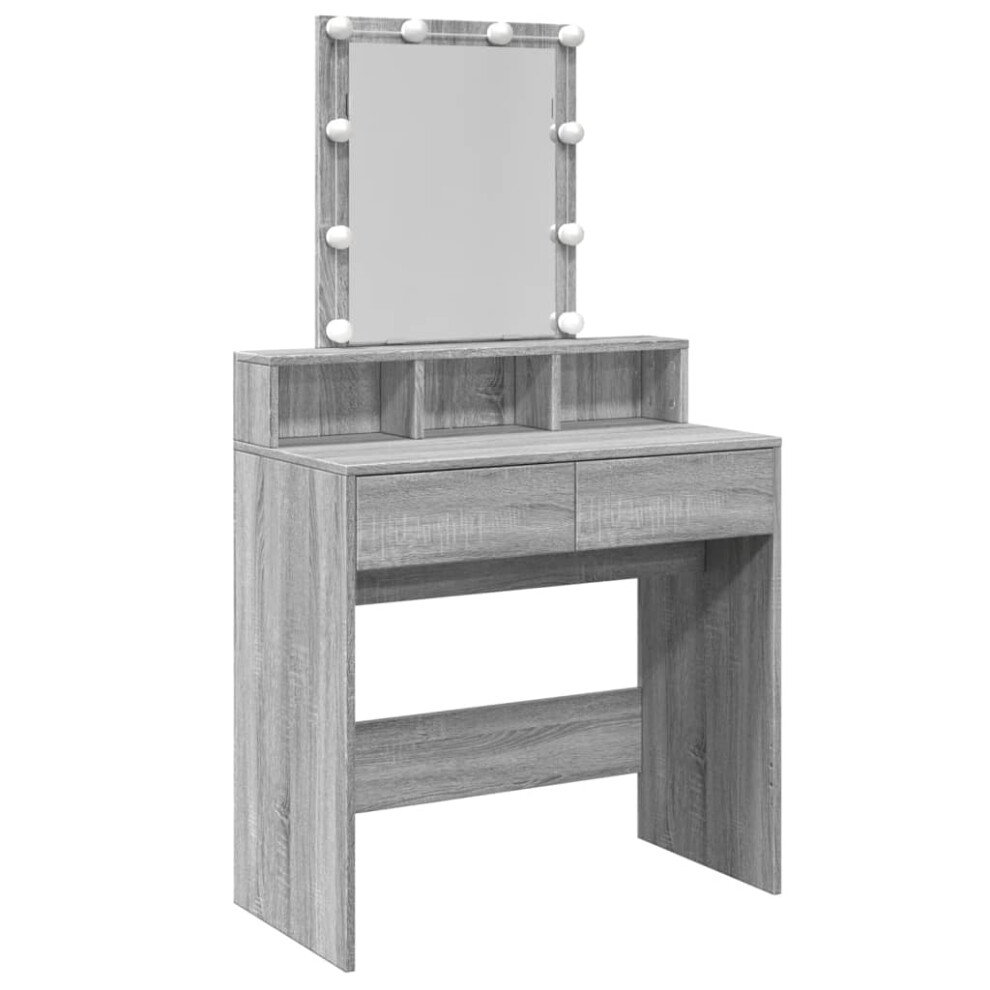 (grey sonoma) vidaXL Dressing Table with LED Cosmetic Table Vanity Makeup Table Sonoma Oak