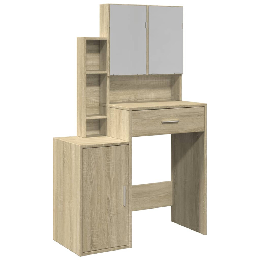 Vidaxl (Sonoma Oak) Dressing Table With Cabinet Cosmetic Table Vanity Desk Makeup Table