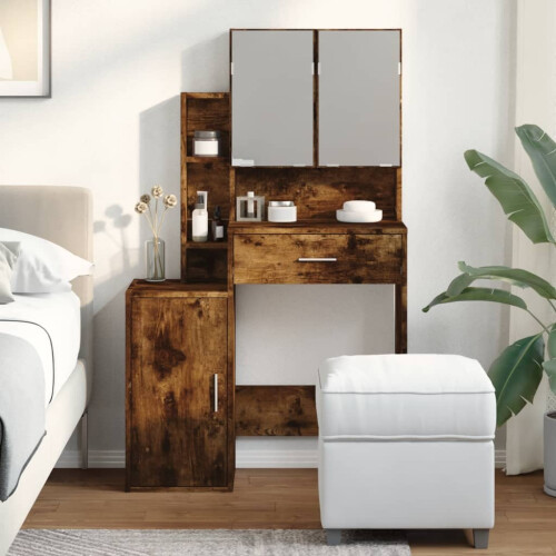 VidaXL (smoked oak) vidaXL Dressing Table with Cabinet Cosmetic Table Vanity Desk Makeup Table 2