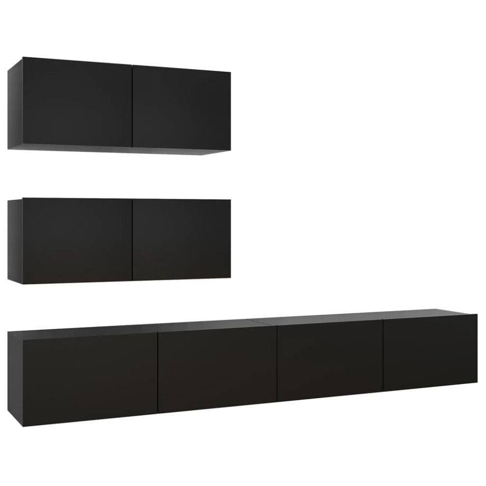 vidaXL TV Cabinet Set 4 Piece Black Engineered Wood Hanging TV Hifi Cabinet