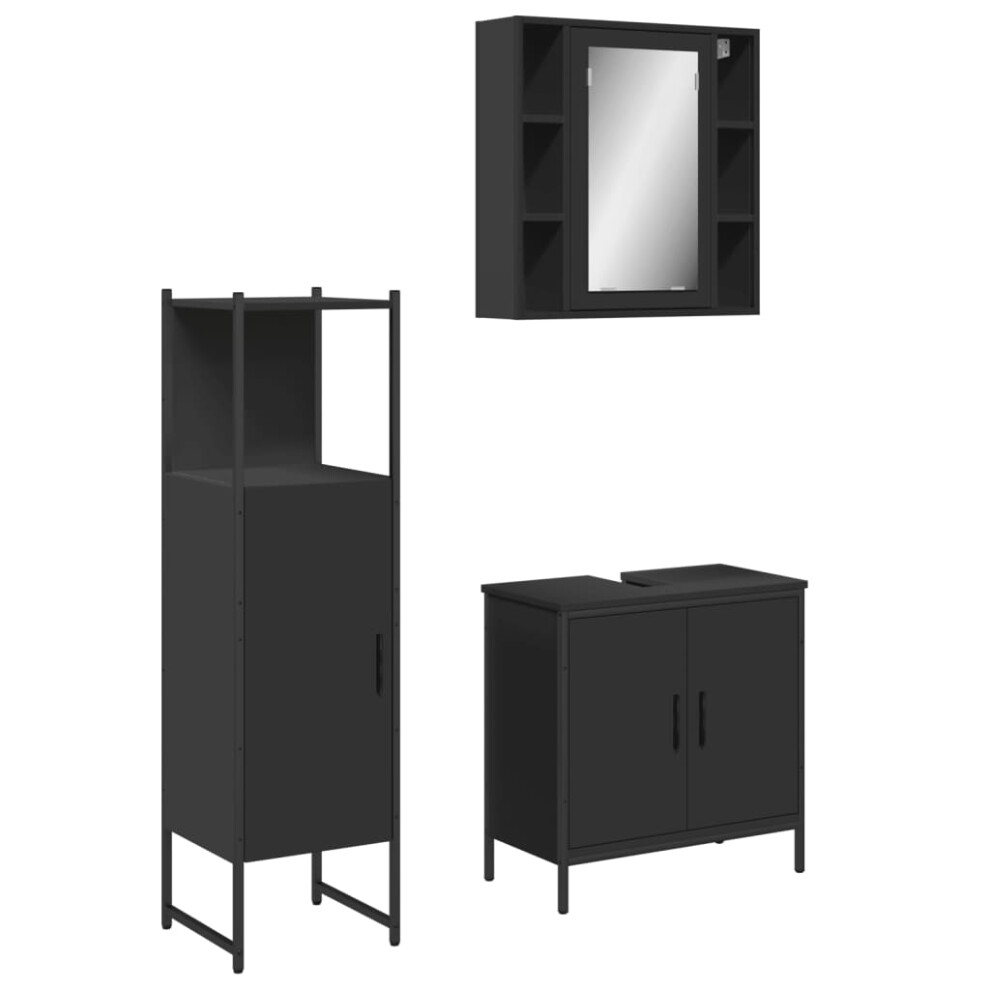 vidaXL Bathroom Cabinet Set 3 Piece Vanity Unit Cupboard Black Engineered Wood