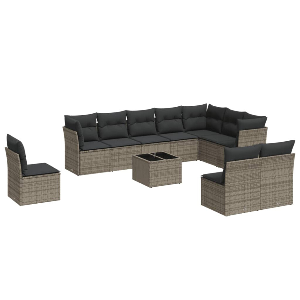 vidaXL Garden Sofa Set 11 Piece with Cushions Outdoor Sofa Grey Poly Rattan