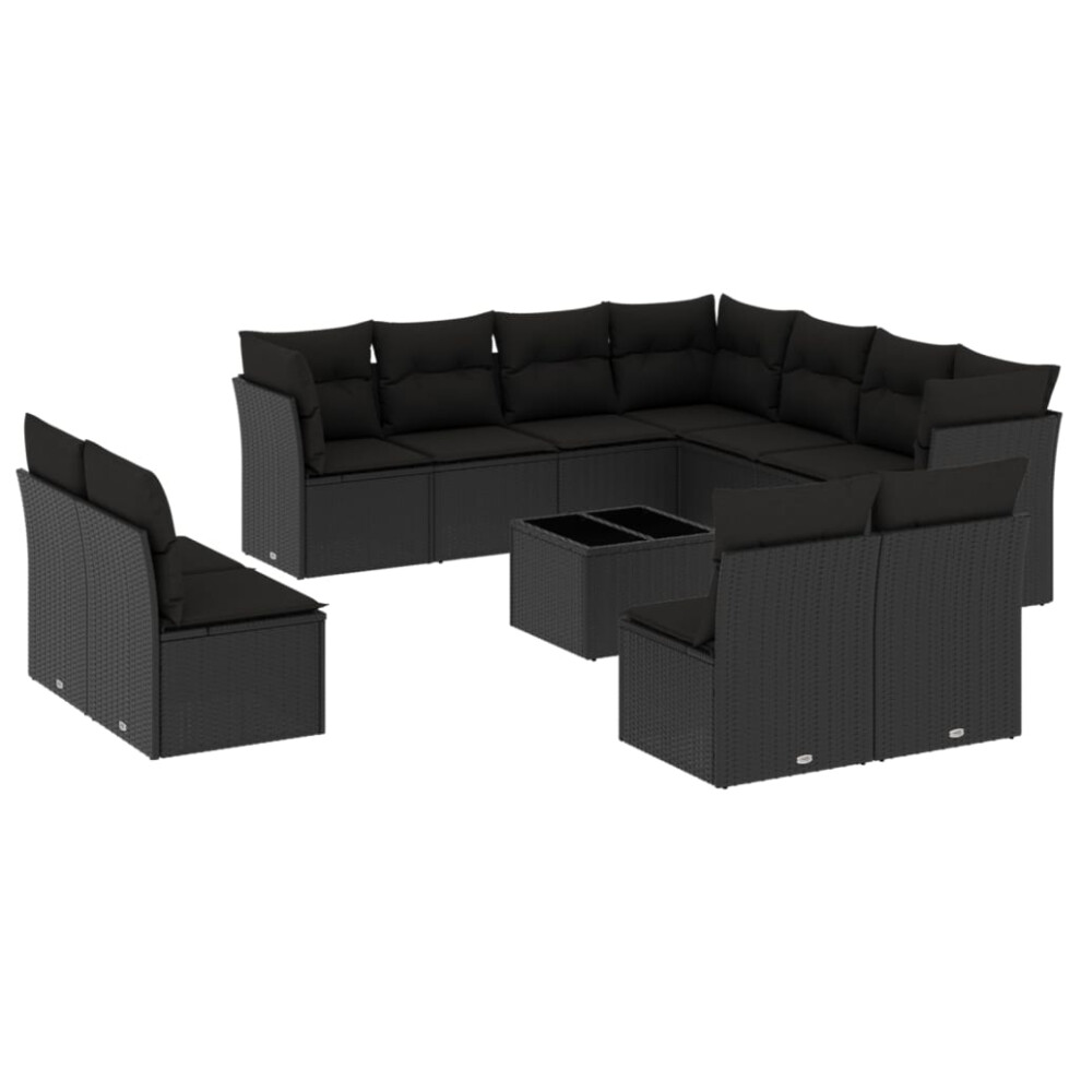 vidaXL Garden Sofa Set 12 Piece with Cushions Outdoor Sofa Black Poly Rattan