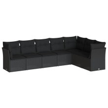 vidaXL Garden Sofa Set 7 Piece with Cushions Outdoor Sofa Black Poly Rattan